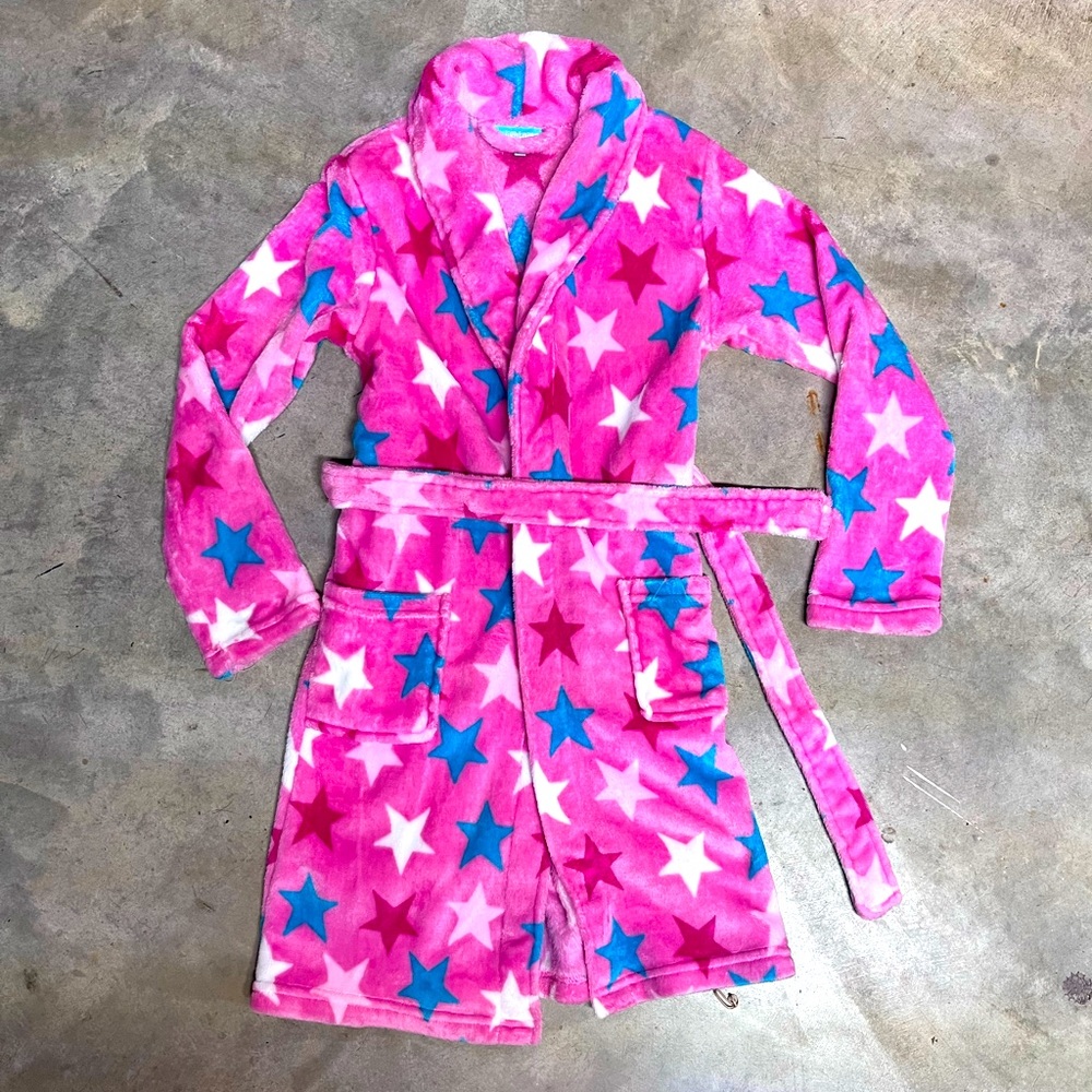 Kids bath robe size Large pink with stars